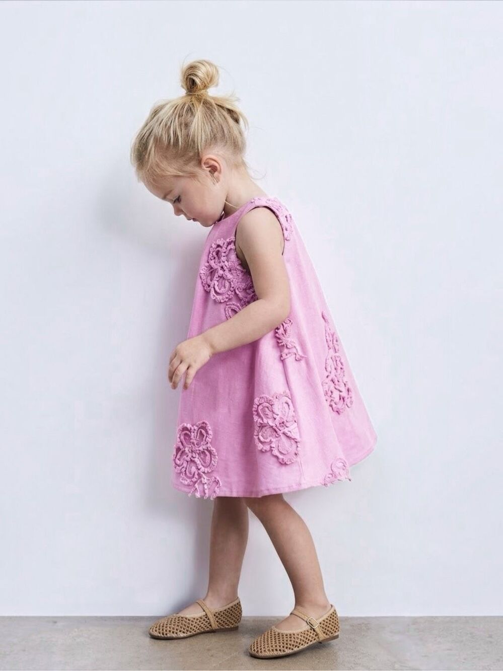 Zara Toddler Girl Purple Cotton Floral Applique Sleeveless Dress Size 2T